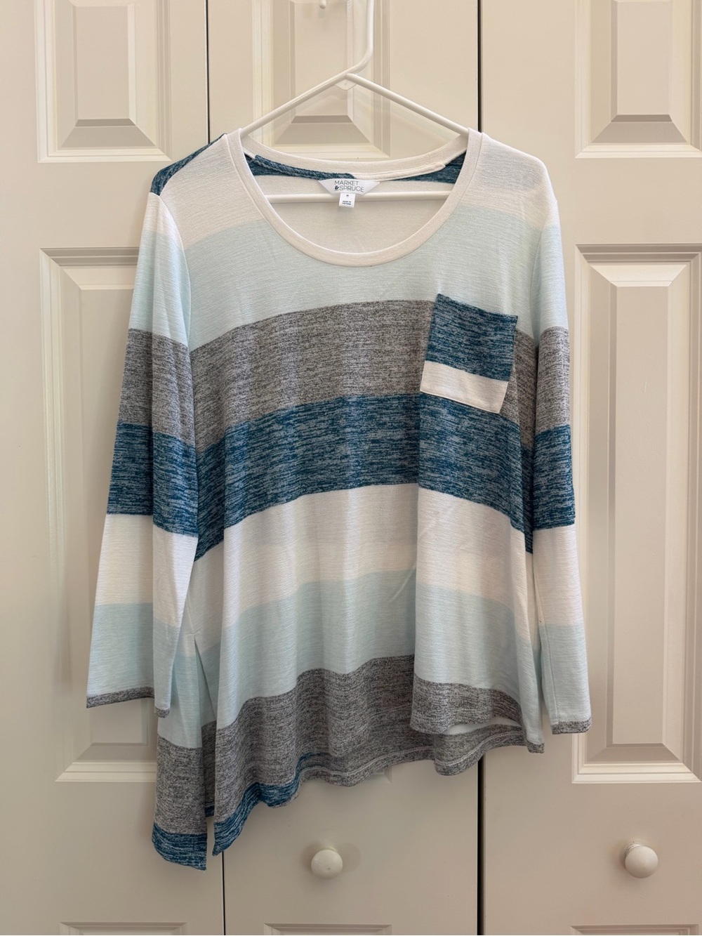 Market & Spruce Striped Scoop Neck Top - Blue, Gray & White - Size XL